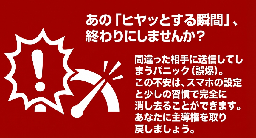 メーターが振り切れた警告アイコンと共に「あのヒヤッとする瞬間、終わりにしませんか?」と書かれたスライド