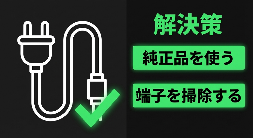 純正品の使用や端子を掃除する解決策のイラスト