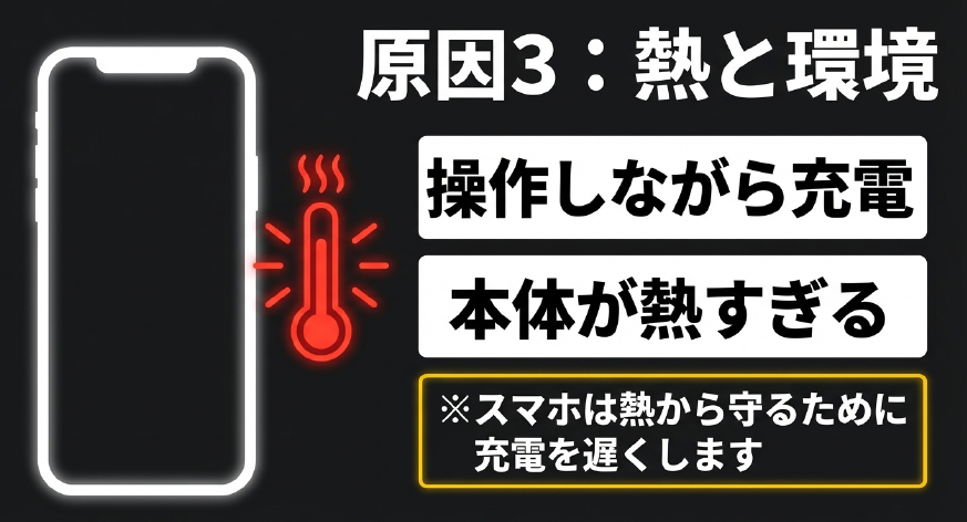 操作しながらの充電や本体の発熱が充電を遅くする仕組みの解説