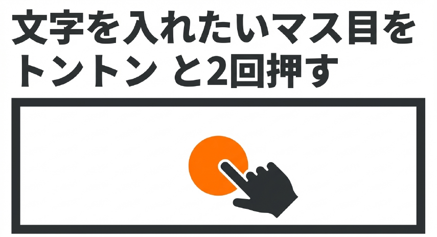 iPhoneのエクセルで文字を入れたいセルをトントンと2回タップして編集モードにする操作を示すイラスト