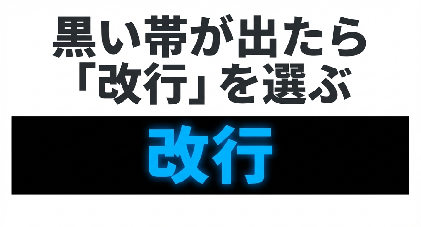 iPhoneのエクセルで黒い吹き出しメニューが表示されたら改行を選ぶ操作を示すイラスト