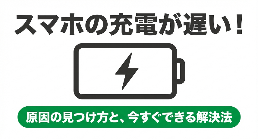 スマホの充電が遅い原因と解決策を示すタイトル画像