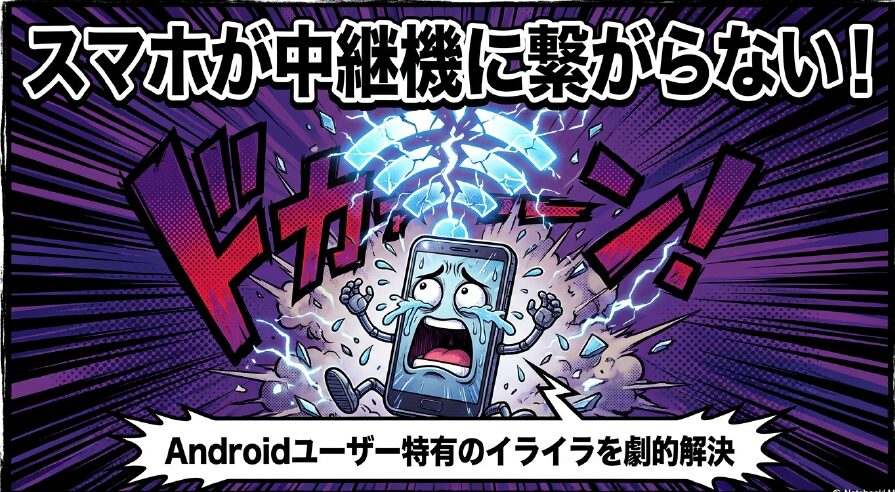 AndroidスマホがWi-Fi中継機に繋がらない悩みを解決するための、電波のトリセツ＋記事用アイキャッチ画像