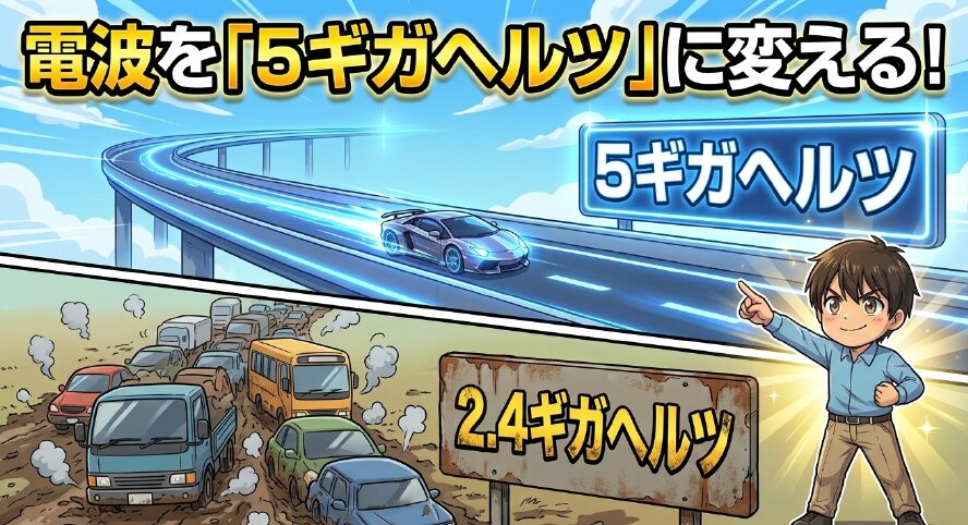 電波を2.4ギガヘルツから5ギガヘルツに変えるという改善策