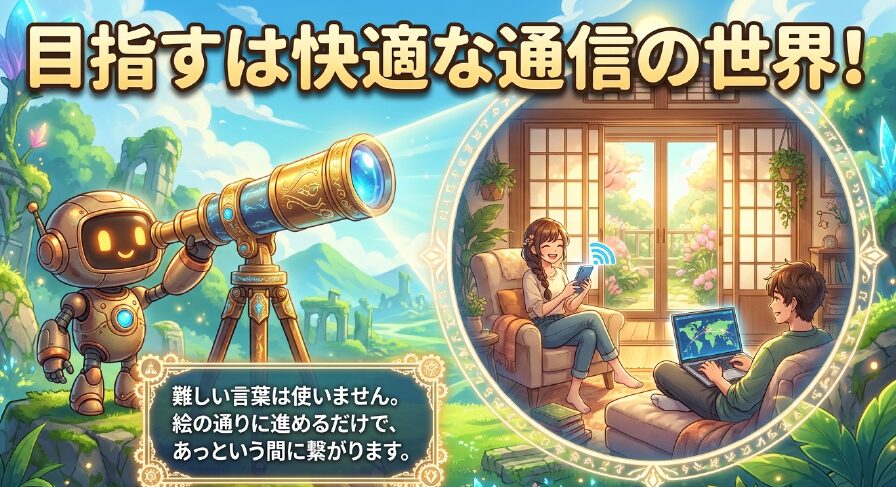 難しい言葉を使わずに絵の通り進めるだけで繋がることを説明した導入画像