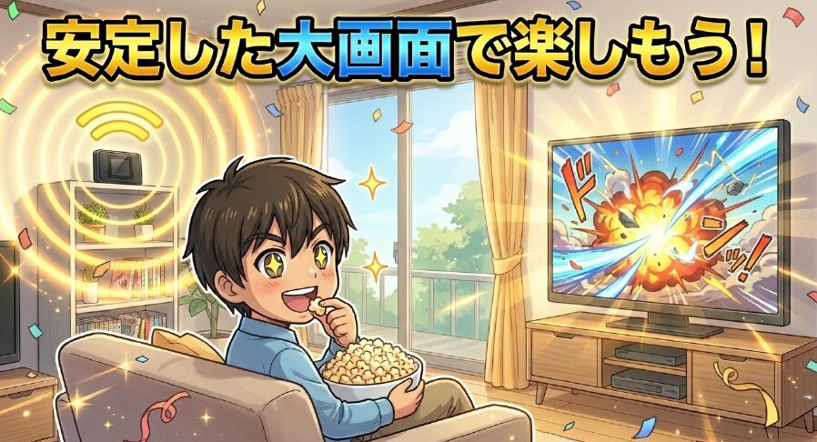 安定した大画面で楽しもうというメッセージ