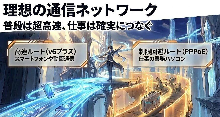 高速ルート（v6プラス）と制限回避ルート（PPPoE）を使い分ける理想の通信ネットワーク