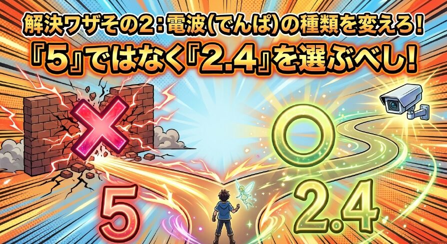 解決ワザその2。電波の種類は「5」ではなく「2.4」を選ぶという解決策