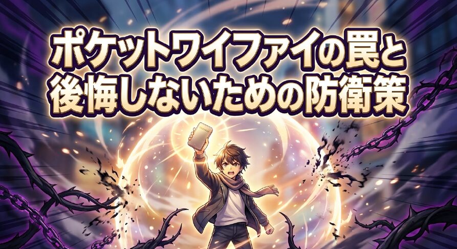 「ポケットワイファイの罠と後悔しないための防衛策」と書かれたタイトルスライド画像