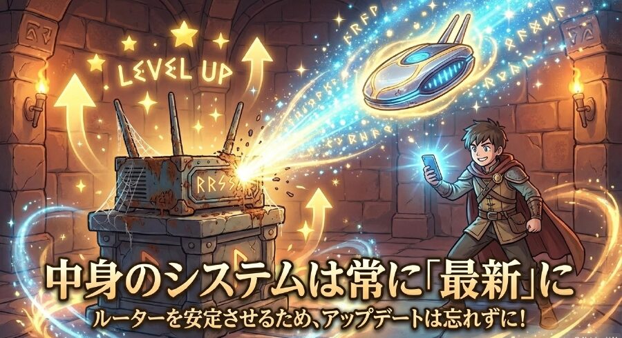 ルーターを安定させるため、中身のシステムは常に最新にアップデートしようと促すスライド