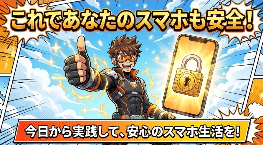 今日から安全対策を実践して安心のスマホ生活を送ろうという締めくくりのメッセージ