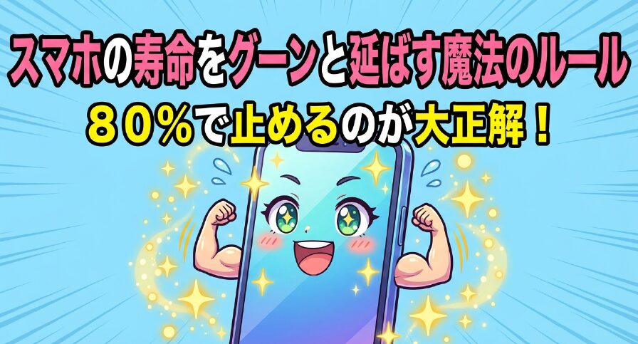 「スマホの寿命をグーンと延ばす魔法のルール」「80%で止めるのが大正解!」と記載されたアイキャッチ画像
