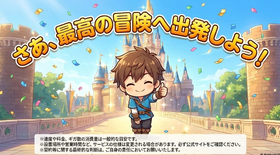 さあ、最高の冒険へ出発しよう！速度や料金の目安、サービスの仕様変更に関する注意事項 。