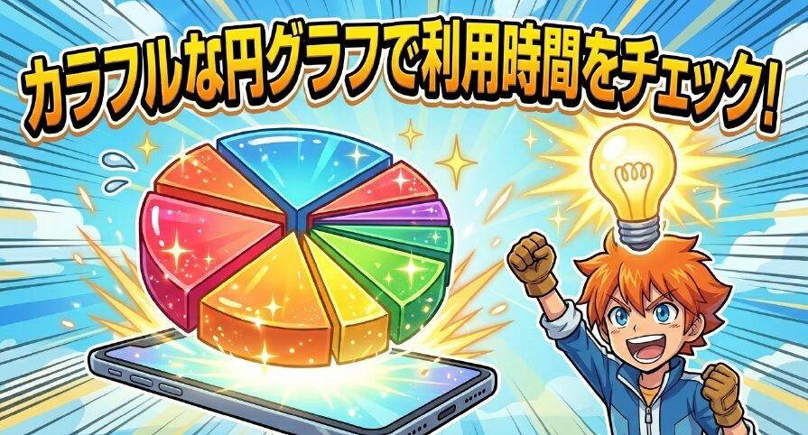 カラフルな円グラフでスマホの利用時間が表示されるダッシュボード画面