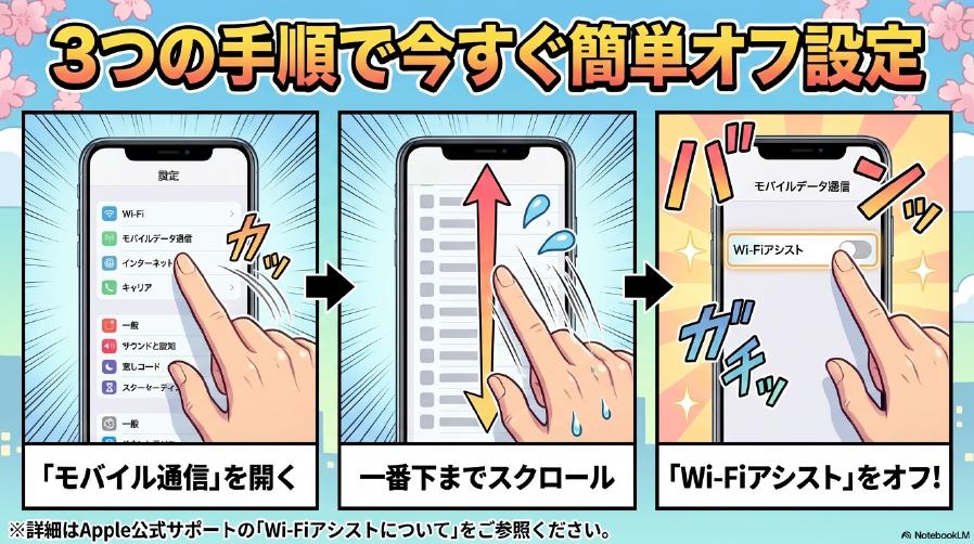 iPhoneのWi-Fiアシストをオフにする3つの手順