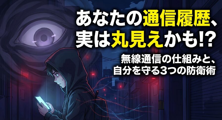 あなたの通信履歴、実は丸見えかも!? 無線通信の仕組みと、自分を守る3つの防衛術 を分かりやすく解説した記事のアイキャッチ画像