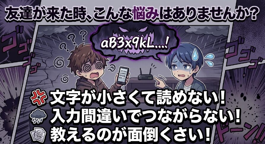 友達が来た時のWi-Fi接続の悩み（文字が読めない、入力間違い、教えるのが面倒）