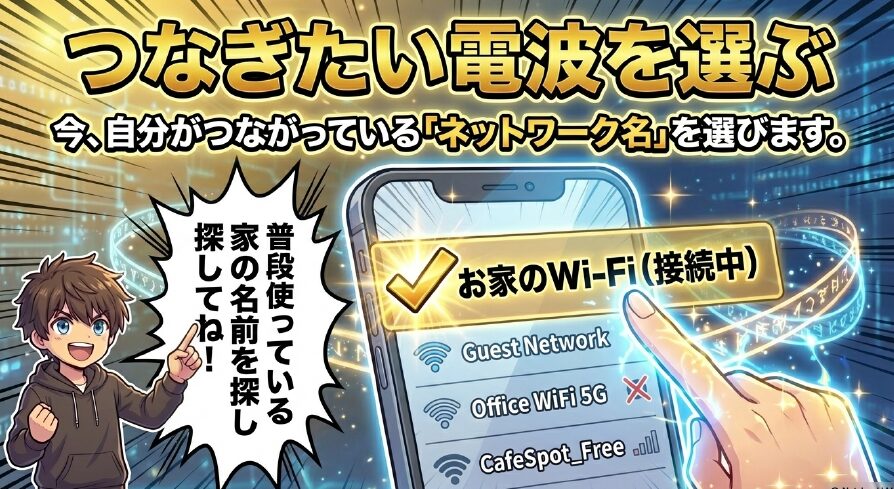 スマホの設定からWi-Fiを選び、共有ボタンを押してQRコードを完成させるまでの手順