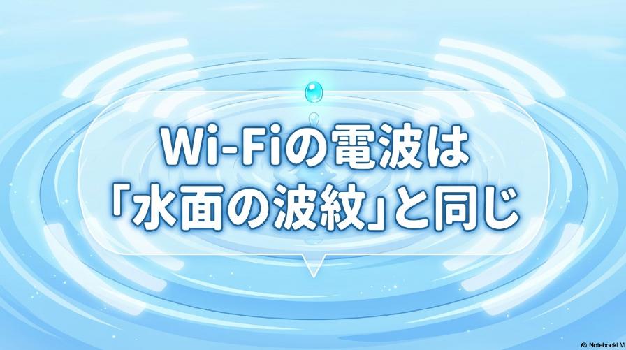 Wi-Fiの電波が水面の波紋のように全方位に広がることを示すイメージ図