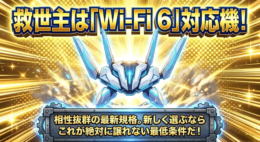 救世主はWi-Fi6対応機であり、新しく中継機を選ぶなら絶対に譲れない最低条件であることを解説したスライド