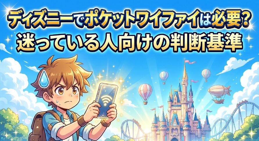ディズニーでポケットWi-Fiは必要か迷っている人向けの判断基準を解説するタイトルスライド
