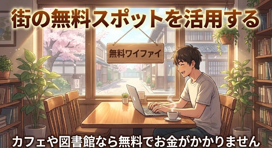 街の無料スポットを活用する。カフェや図書館なら無料でお金がかかりません