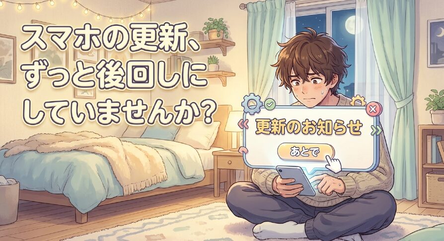 iPhoneのアップデート通知を「あとで」にして後回しにしているイメージ