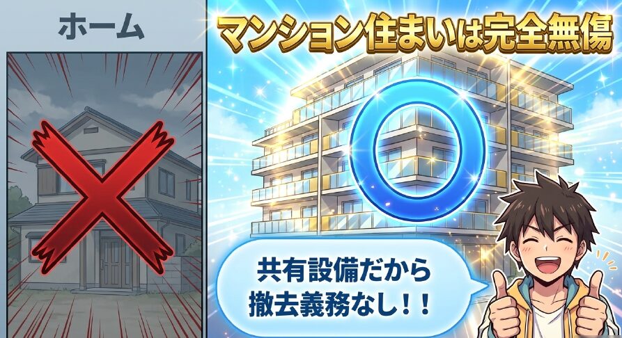 マンション住まいは共有設備のため撤去義務なし。