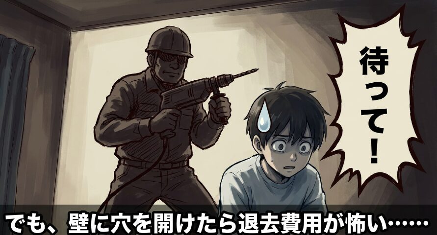 今はビス止め不要で、壁に傷をつけずに光回線が開通できることを説明しているスライド画像