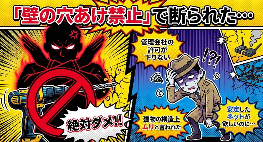 管理会社の許可が下りない、建物の構造上で無理など、賃貸で光回線工事が断られる理由のイメージ