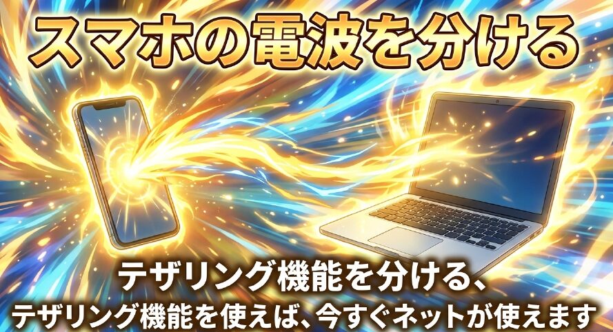 スマホの電波を分ける。テザリング機能を使えば今すぐネットが使えます