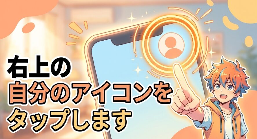 右上の自分のアイコンをタップします