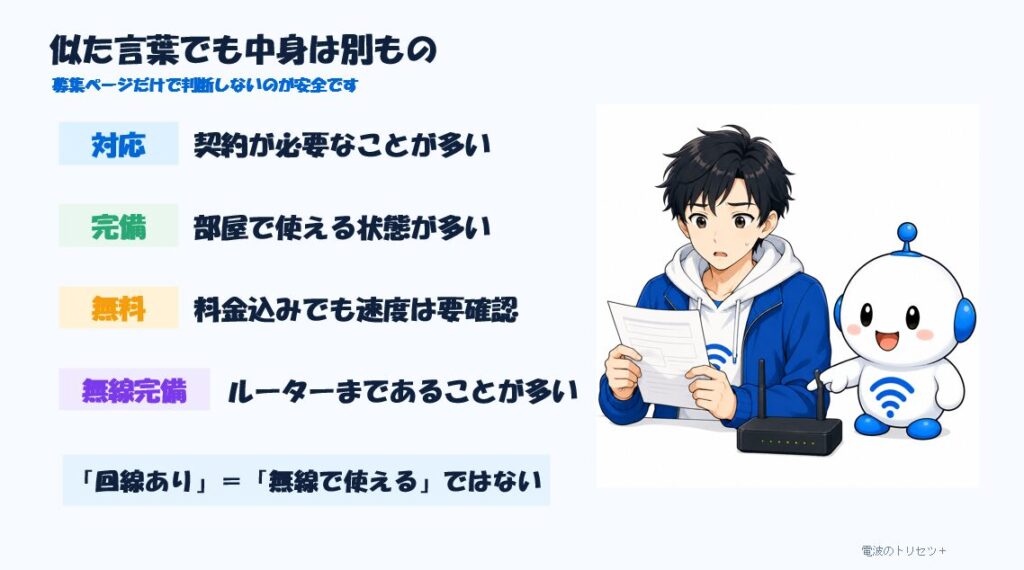 インターネット対応・完備・無料・Wi-Fi完備といった似た言葉の違い