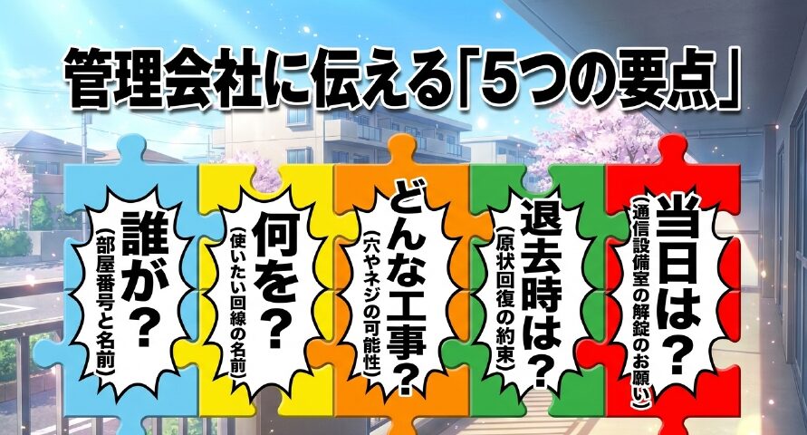 管理会社に伝える5つの要点。誰が、何を、どんな工事、退去時は、当日は？