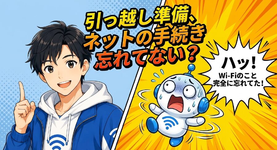 引っ越し準備でWi-Fiの手続きを忘れていたことに気づいて焦る様子