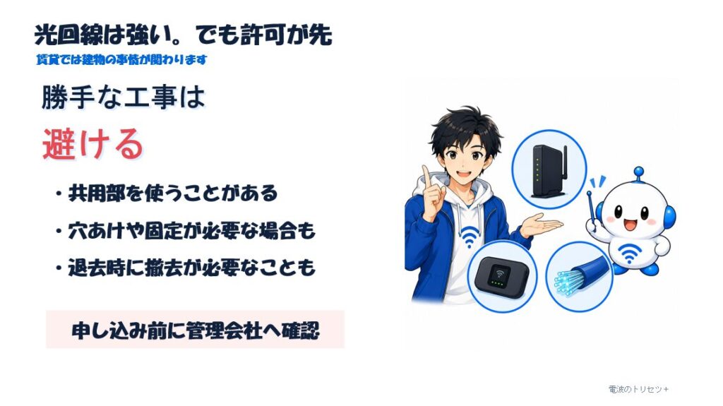 光回線を個別に引く場合の注意点と管理会社への許可申請