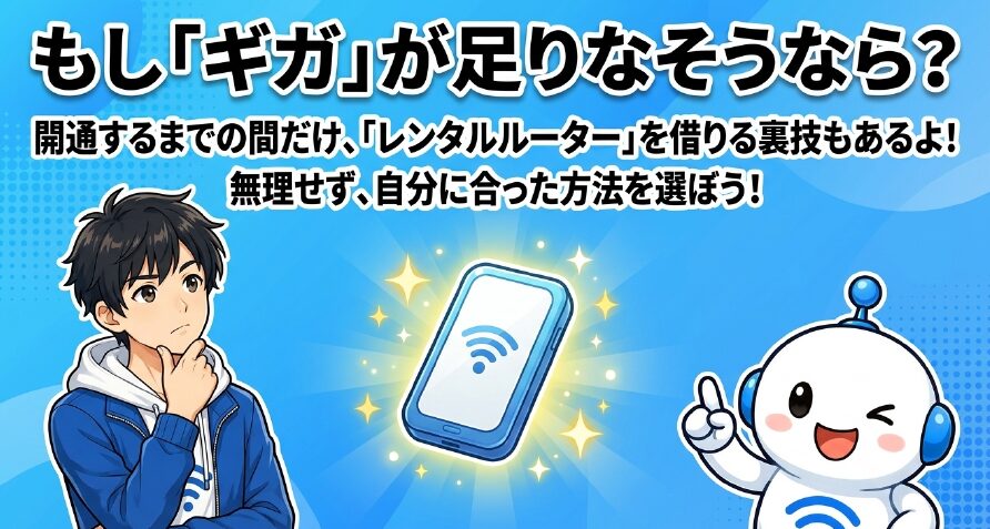 ギガが足りない場合は開通するまでレンタルルーターを借りる裏技もあるという説明