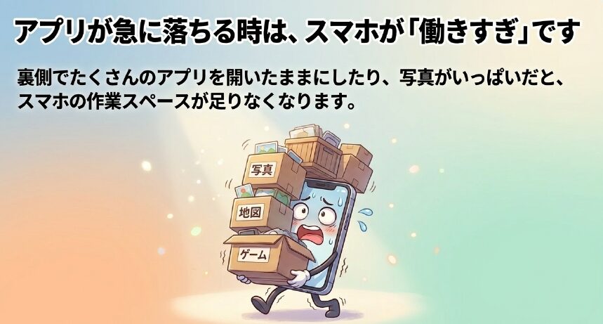 アプリが急に落ちる時は、スマホが働きすぎです