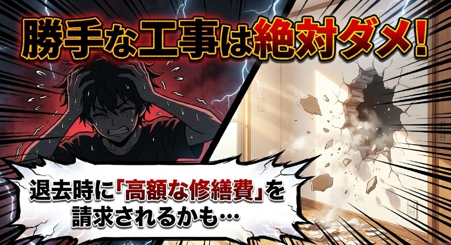 勝手な工事は絶対ダメ！退去時に高額な修繕費を請求される可能性があります。