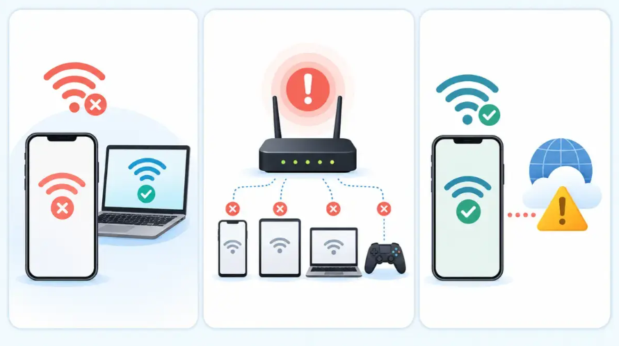 Androidだけ繋がらない、全端末が繋がらない、Wi-Fi接続済みでネットが使えない3パターン