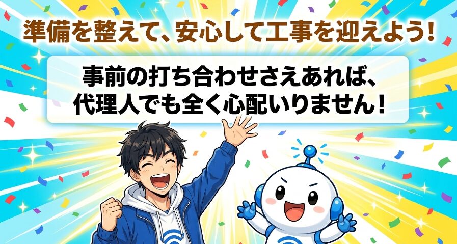 事前の打ち合わせがあれば代理人でも全く心配なし、準備を整えて安心して工事を迎えよう