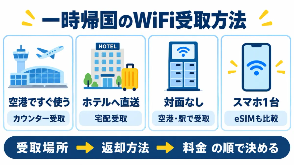 一時帰国のWiFiを空港・ホテル・無人受取・eSIMから選ぶ方法